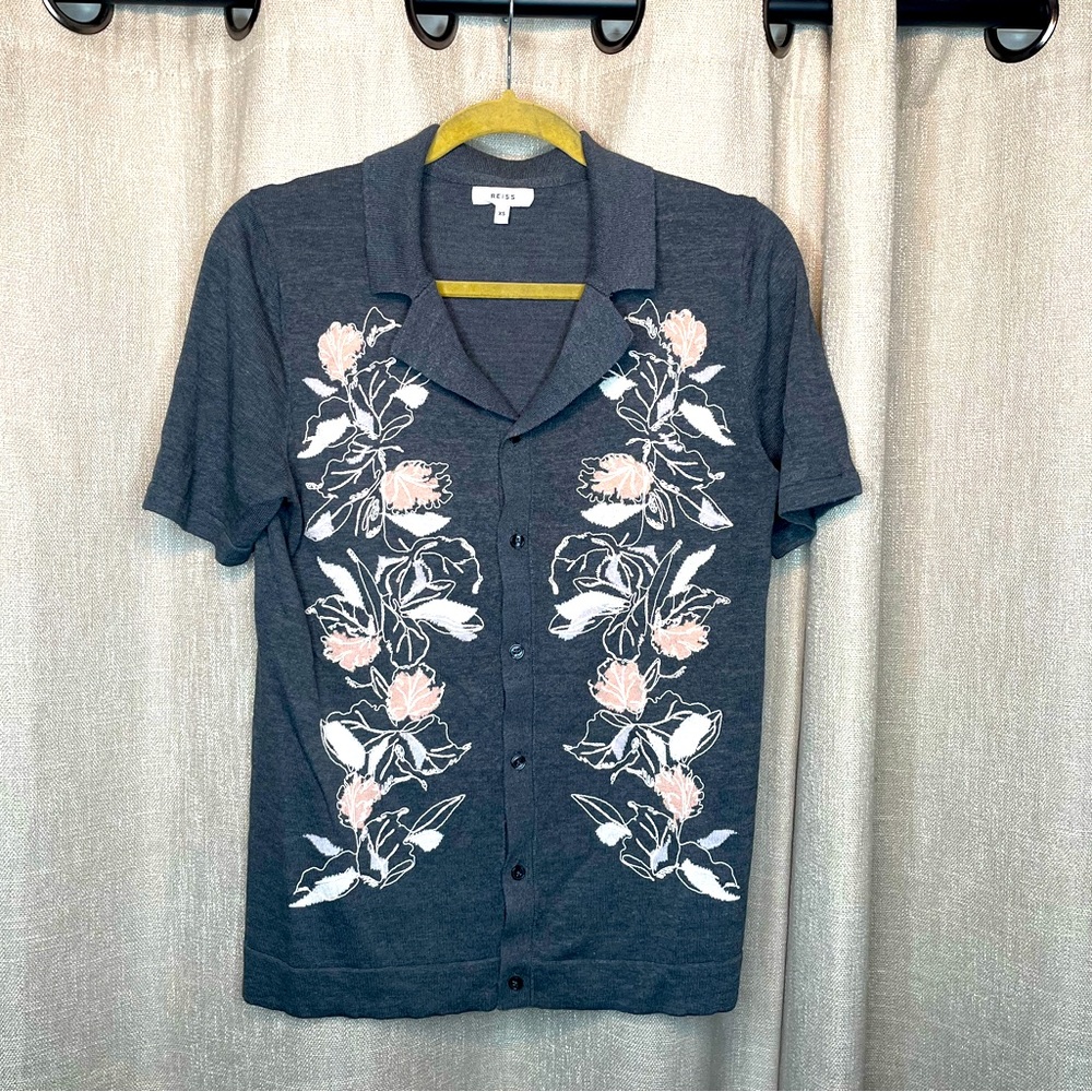 Reiss knit embroidered shirt XS